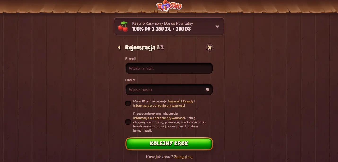 Roostino krok po kroku rejestracja i logowanie w kasynie